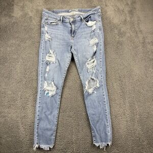 Levis 711 Skinny‎ Jeans Women 32 (30x26) Distressed Thrashed Blue Denim